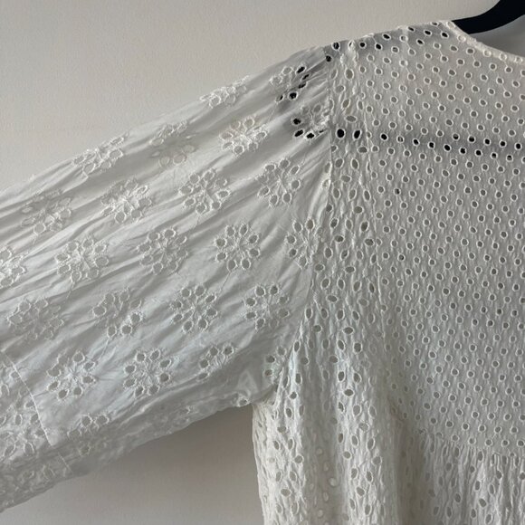 White Tiered Woven Peasant Long-Sleeve Dress - Picture 11 of 11